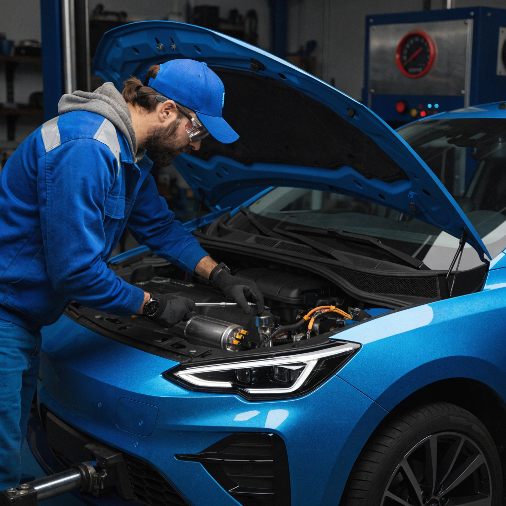 ავტო ელექტრიკოსი მუშაობის პროცესში - მანქანის შეკეთება